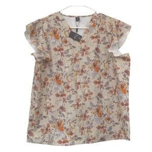 Totatuit Floral V-Neck Flutter Sleeve Women Blouse Beige Orange XXL NWT